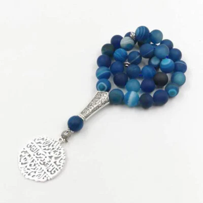 Tasbih Natural Azul Ágata Piedra Gema Misbaha Musulmanes Accesorios 33 Cuentas de Oración Foto 1 de 4