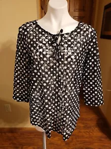 Chico's Black / White Polka Dot Lace Pullover 3/4 Sleeve Top Size 2 - Picture 1 of 4