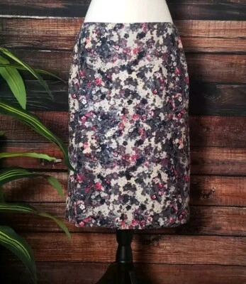 Talbots Skirt Cotton Stretch Straight Lined Zip Back Floral Print READ - Image 1 of 4