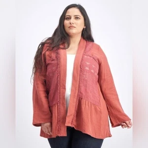 NWT Magnolia Grace 3X Crochet Kimono Top Rust Boho Lace Lightweight Cotton - Picture 1 of 14