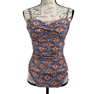 Traje de baño Boden estampado geométrico de una pieza azul/naranja talla 8 Foto 1 de 4