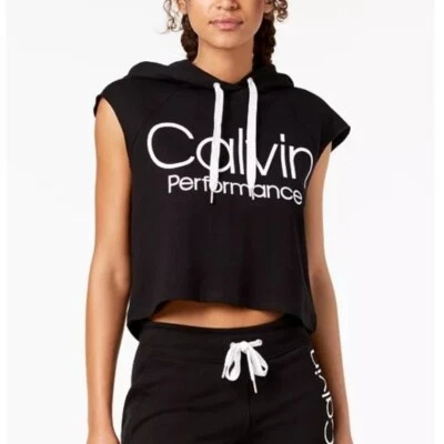 Calvin Klein Performance Logo cropped Sleeveless Hoodie Black - Image 1 of 4