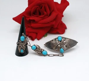 Sterling Silver Turquoise Navajo Slave Cuff Bracelet 23.66g CAT RESCUE - Picture 1 of 3