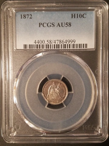 1872 Seated Liberty  Half Dime * PCGS AU58 * Mintage Of 2,947,000 Cover
