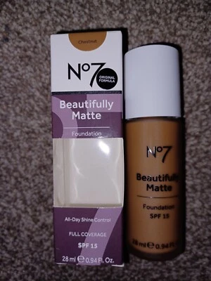 Boots No7 Beautifully Matte Foundation SPF15 In Shade Of Chestnut 28ml Brand New - Image 1 of 4