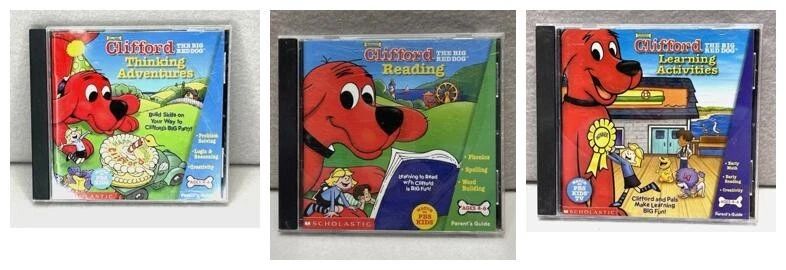 Clifford the Big Red Dog 3 PC LOT Games Ages 4–6 Reading Math Thinking Vintage - Image 1 of 4
