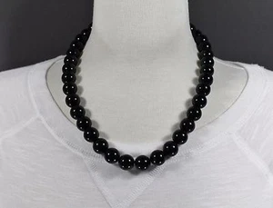 Black chunky beaded necklace 18" long bead big beads 13mm size - Picture 1 of 7