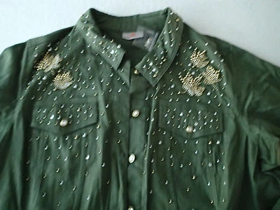 quacker factory SZ 2X BLING, OLIVE GREEN COTTON BLEND ZD  - Image 1 of 4