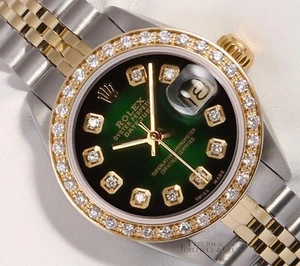 Rolex Lady Datejust 26 mm bicolore lunetta diamantata 18k vignetta quadrante diamante verde - Foto 1 di 7