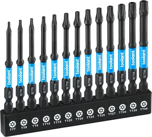 Toolant 3" Impact Torx Bit Set 13Pcs (TT7-TT40), 1/4 Hex-Shank S2 Steel Security - Picture 1 of 12
