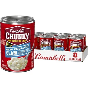 (8 Pack) Campbell's Chunky Soup Rich Hearty New England Clam Chowder, 16.3 Ounce - Picture 1 of 8