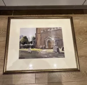 John Freeman Painting Watercolour Church Scene 15x11” Frame 24x20 - Picture 1 of 9