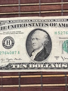 Significant 1977 Azie Morton Circulated $10 Dollar Note Fair Condition - Picture 1 of 9