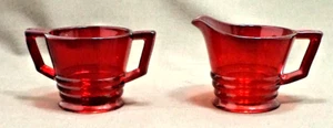 Crema y azucarero de vidrio rojo rubí Imperial Glass - Imagen 1 de 5