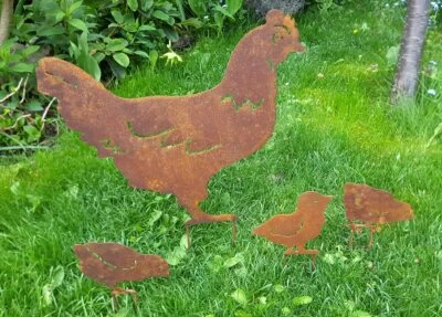 Gartendeko 4er SET Rost Edelrost Stecker Huhn Hühner Metall Deko Garten Figur XL - Bild 1 von 2
