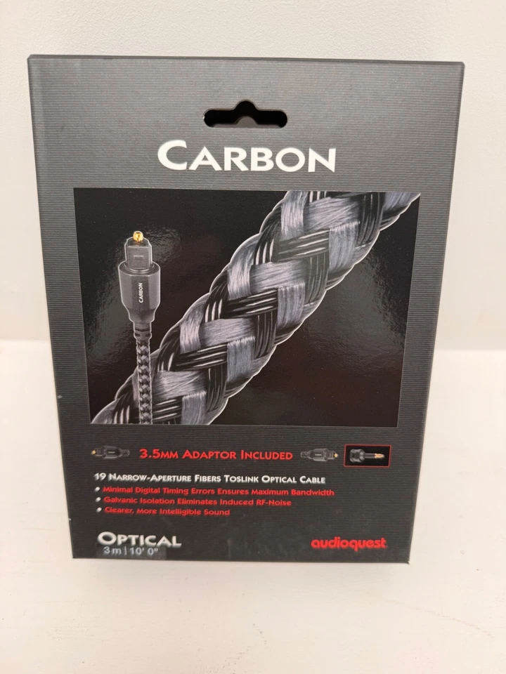AudioQuest Carbon Optical - 3.0 Meter - New  OEM W/3.5MM Adaptor Included - Image 1 of 3