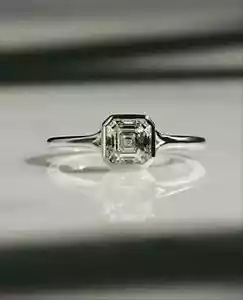 2Ct Asscher Cut Lab Created Diamond Bezel Set 14K White Gold FN Anniversary Ring - Picture 1 of 4