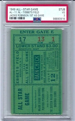1949 年 Jackie Robinson 1ST 全明星 Gm 门票 Stub Ebbets Field 布鲁克林 PSA - 3 — 第 1/3 张图片
