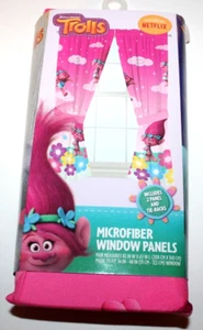Dreamworks Trolls Pink Poppy/Jumping Rainbows Microfiber Window Panels - Picture 1 of 2