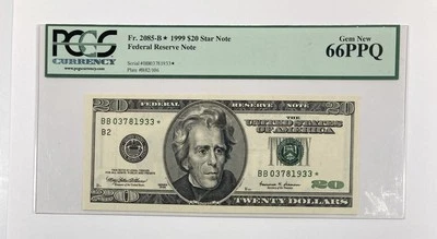 1999 $20 Federal Reserve Twenty Dollar Note. PMG MS 66. Star. - Image 1 of 3