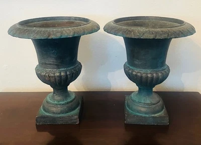 Pair of 2 Antique R Remaudiere French Cast Iron Garden Urns Planters, Paris- 10" - Image 1 of 4