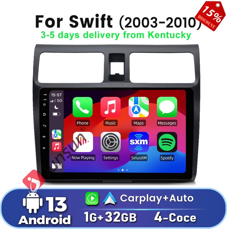 For SUZUKI SWIFT 2003-2010 1+32G Android13 Carplay Car Radio GPS Navi BT RDS+Fan Foto 1 de 4