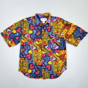 Vintage 80s 90s Code Zero Shirt Mens M Funky Abstract Geometric Paisley Rayon - Picture 1 of 11