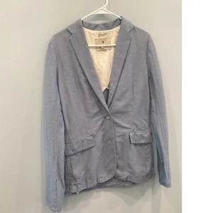 Maison Scotch Womens Linen Blazer Size 2 Blue Classic Preppy Transitional Career - Picture 1 of 11
