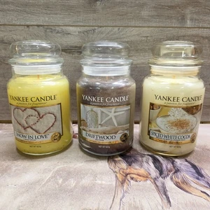 Yankee Candle Bundle X3 Large Jar Snow In Love - Driftwood - Spiced White Cocoa - Picture 1 of 11