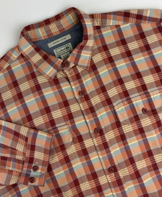 LL Bean Plaid Flannel Sport Shirt Slightly Fitted Orange Blue Button Up Men's XL - Image 1 of 4