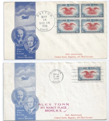 (2) US FDC C23 blk & single Eagle Dayton OH  May 14 1938 IOOR Cachet Lot of 2 - Image 1 of 2