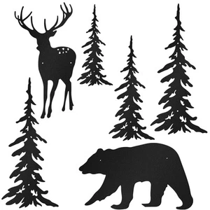 6 Pieces Metal Wall Art Deer Bear Pine Tree Wall Decor Hanging Forest Decor R... - Picture 1 of 7