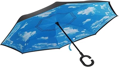 Ombrello Inverso Reversibile Antivento Con Apertura Scatto Al Contrario Pioggia, - Immagine 1 di 4