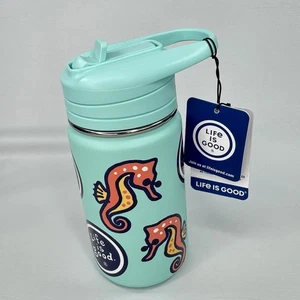 Life Is Good 14oz Stainless Steel Bottle Seahorse Aqua Blue NWT - Picture 1 of 8