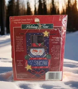 1999 Dimensions Striscione Punto Croce Natale Top Hat Pupazzo di Neve 7901 Nuovo Vecchio Stock - Foto 1 di 7