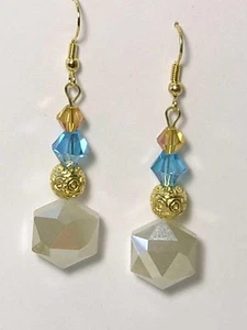 CYNTHIA LYNN OHRRINGE "SAND SONNE & SURF" GOLD BLAU ORANGE GLAS KRISTALL PERLEN - Bild 1 von 1