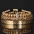 Luxury Mens Bracelet King Crown Roman Numberal Bangle & Bracelet Jewelry Set
