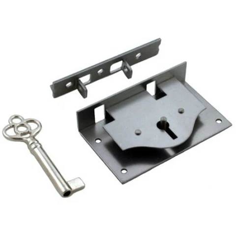 Small Half Mortise Steel Lock for Chest or Box Lid w/Skeleton Key | S-10 Cover