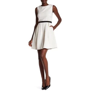 $295 Erin Fetherston Ivory Brocade Black Grosgrain Fit & Flare Dress 8 NEW E598 - Picture 1 of 15