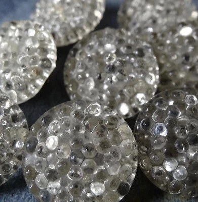 antique SET of 9 Victorian 18mm fancy clear glass gilt flower button -R103 - Image 1 of 3