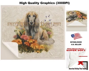 Afghan Hound Dog Breed Floral Pet Portrait Sherpa Fleece Throw Blanket - Picture 1 of 6