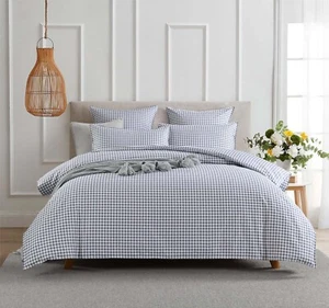 Gingham Grey Queen King Super Quilt Duvet Doona Cover Set Cotton Euro White - Picture 1 of 7