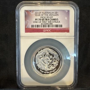 2012 P Australia S$1 Year of the Dragon High Relief NGC PF70 UC (1 of First 500) - Picture 1 of 2