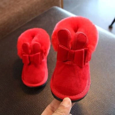 Girls Kids Toddler Gift Garden Soft Shoes Baby Comfy Fur Lined Flat Snow Boots - Image 1 of 4