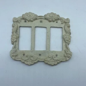 Rustic Cast Iron Triple Light Switch Plate Cover Antique White - Picture 1 of 4