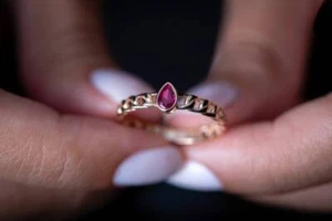 Ruby Ring / Teardrop Ruby / Ruby Knot Ring / 14KT Rose Gold Ruby Ring / Dainty  - Picture 1 of 5