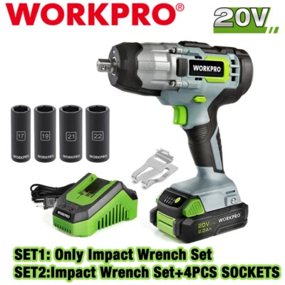 WORKPRO 20V Llave de Impacto Inalámbrica/con 4 Piezas Accionamiento Enchufe de Impacto Batería 2.0Ah Foto 1 de 4