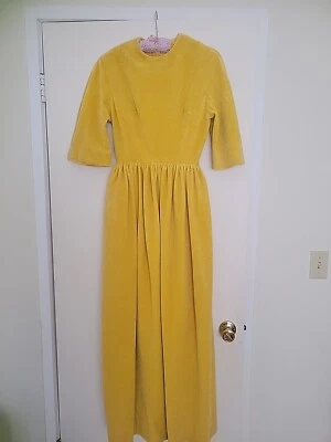 50s Yellow Velvet Saks 5th Ave Long Dress Net Petticoat Bridgerton Regency  - Image 1 of 4