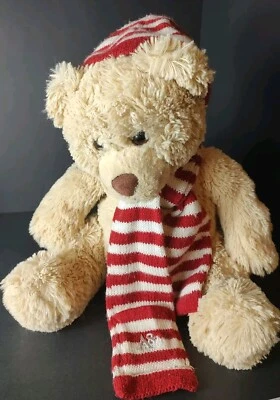 Aeropostale Beige Navidad Oso de Peluche Felpa Rojo Blanco Gorra Bufanda A87 Foto 1 de 4