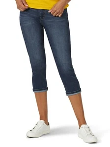 Lee Riders Women's Belted Cuffed Capri Jean Mid Rise Size 22 Heritage Dark Wash - Picture 1 of 5